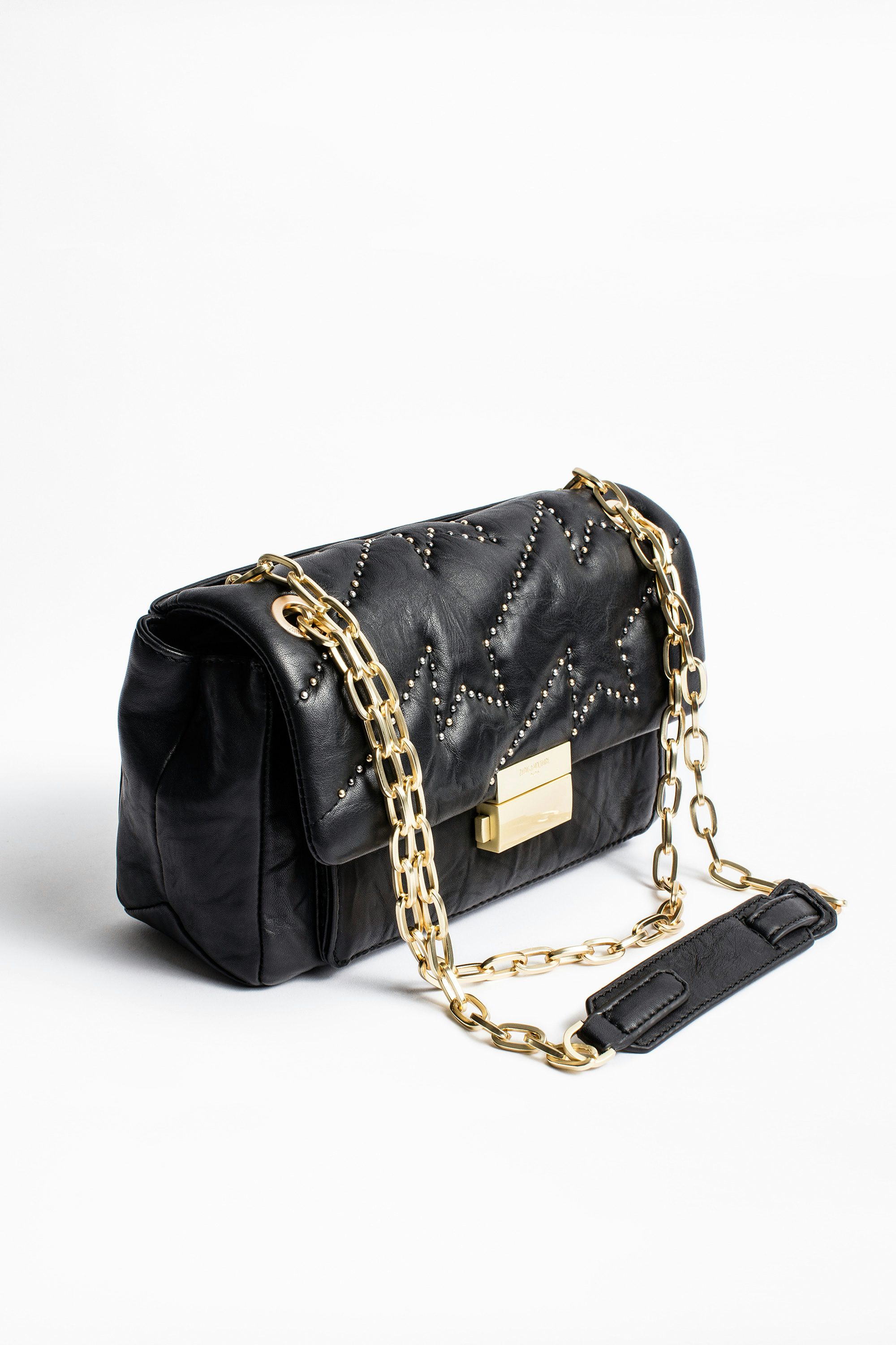 Ziggy Matelassé Clous bag - Women’s black leather bag with stud detail.